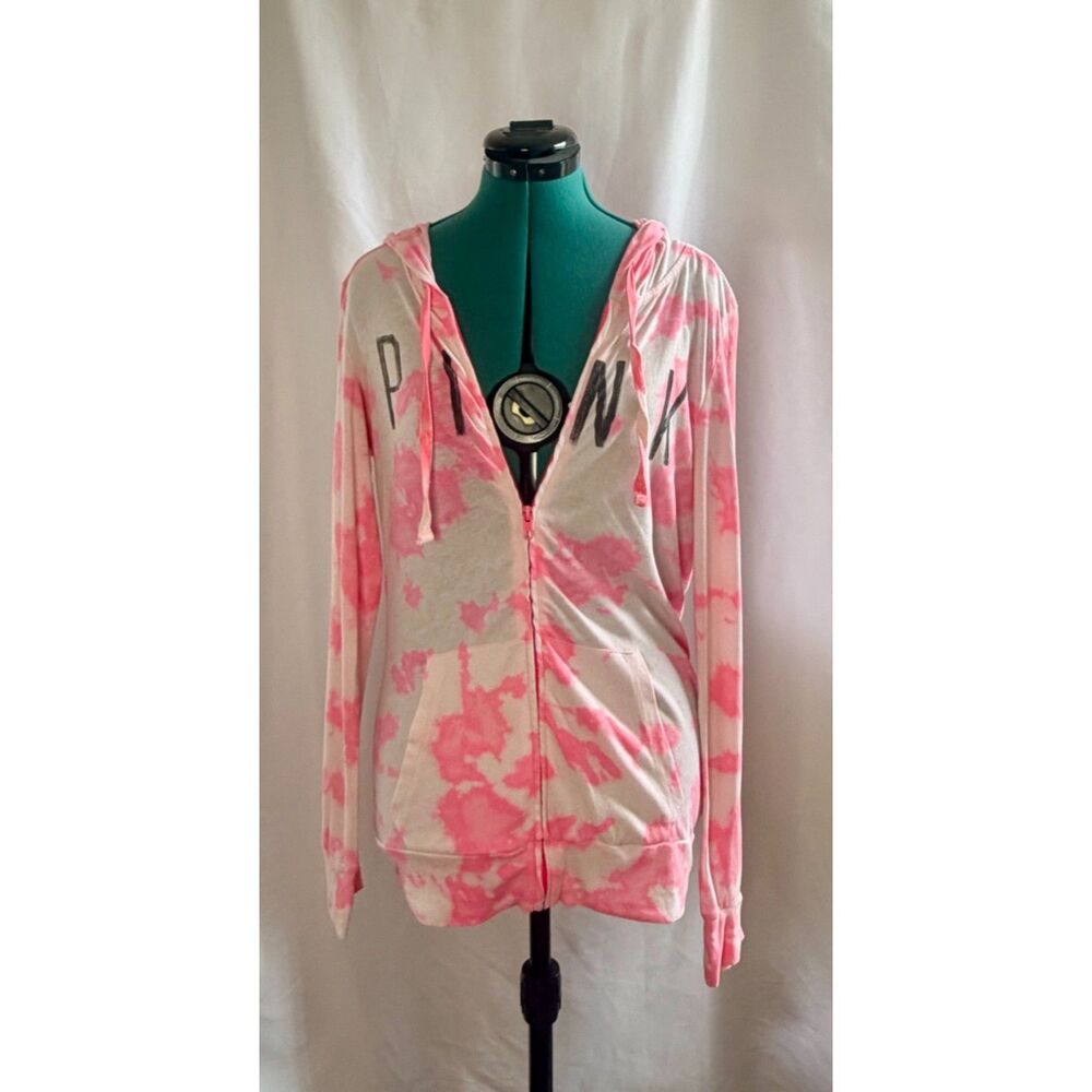 Victoria's Secret PINK pink and white tie-dye zip-up hoodie jacket